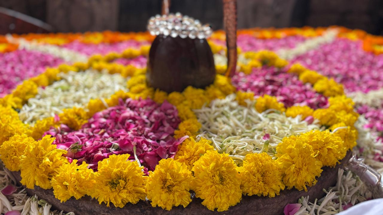 Shivling adorned with floral shringar